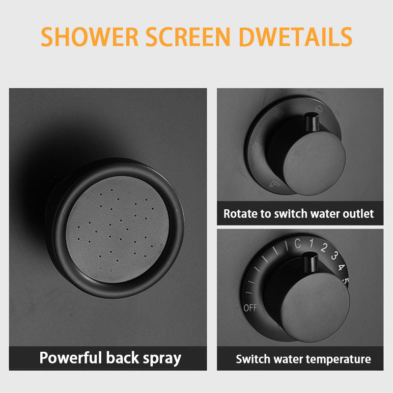 BowLift | Waterfall Shower Head Rain Massage System With Body Sprays Stainless Steel Bathroom Shower Panel Tower System, Brushed Black