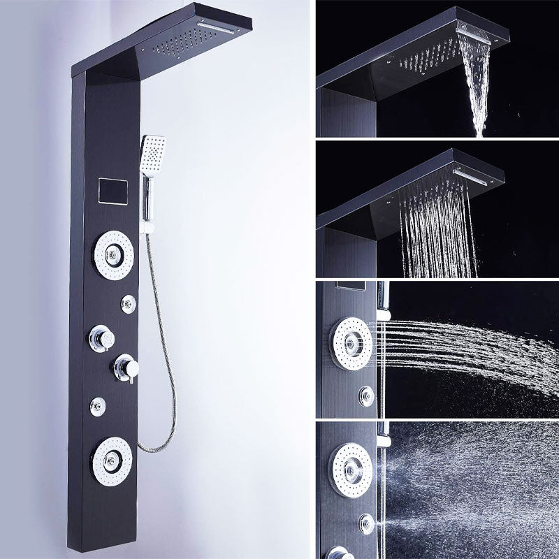 BowLift | Waterfall Shower Head Rain Massage System With Body Sprays Stainless Steel Bathroom Shower Panel Tower System, Brushed Black