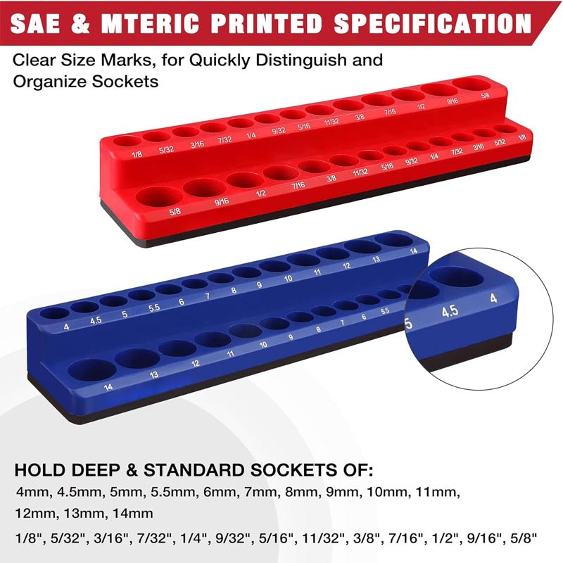 BowLift | 2-Piece 1/4-inch Magnetic Socket Organizers SAE & Metric Socket Holders for Tool Box, Tool Carts
