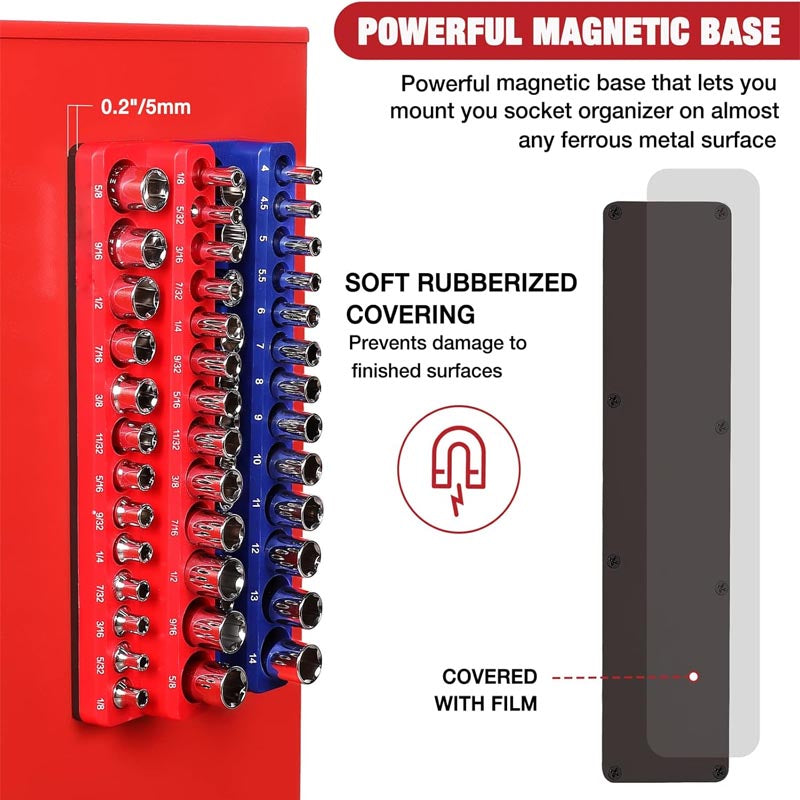 BowLift | 2-Piece 1/4-inch Magnetic Socket Organizers SAE & Metric Socket Holders for Tool Box, Tool Carts