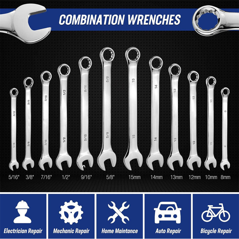 BowLift | 192-Piece Socket Wrenches SAE&Metric 1/2'' 1/4'' 3/8'' Drive Socket Ratchet Wrench Set with Molded Case