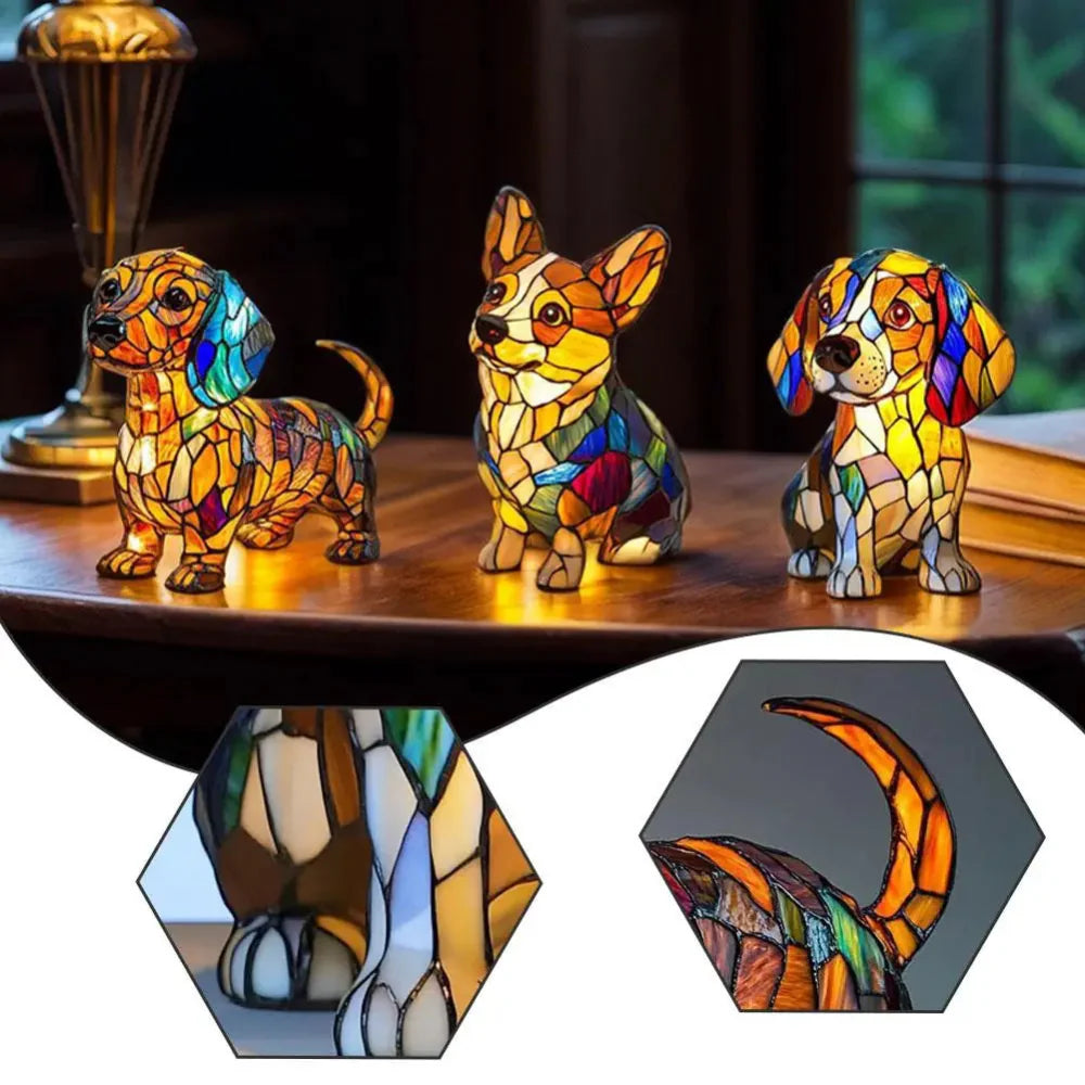 BowLift | Stained Glass Lamp Dog Design Decorative Table Night Light