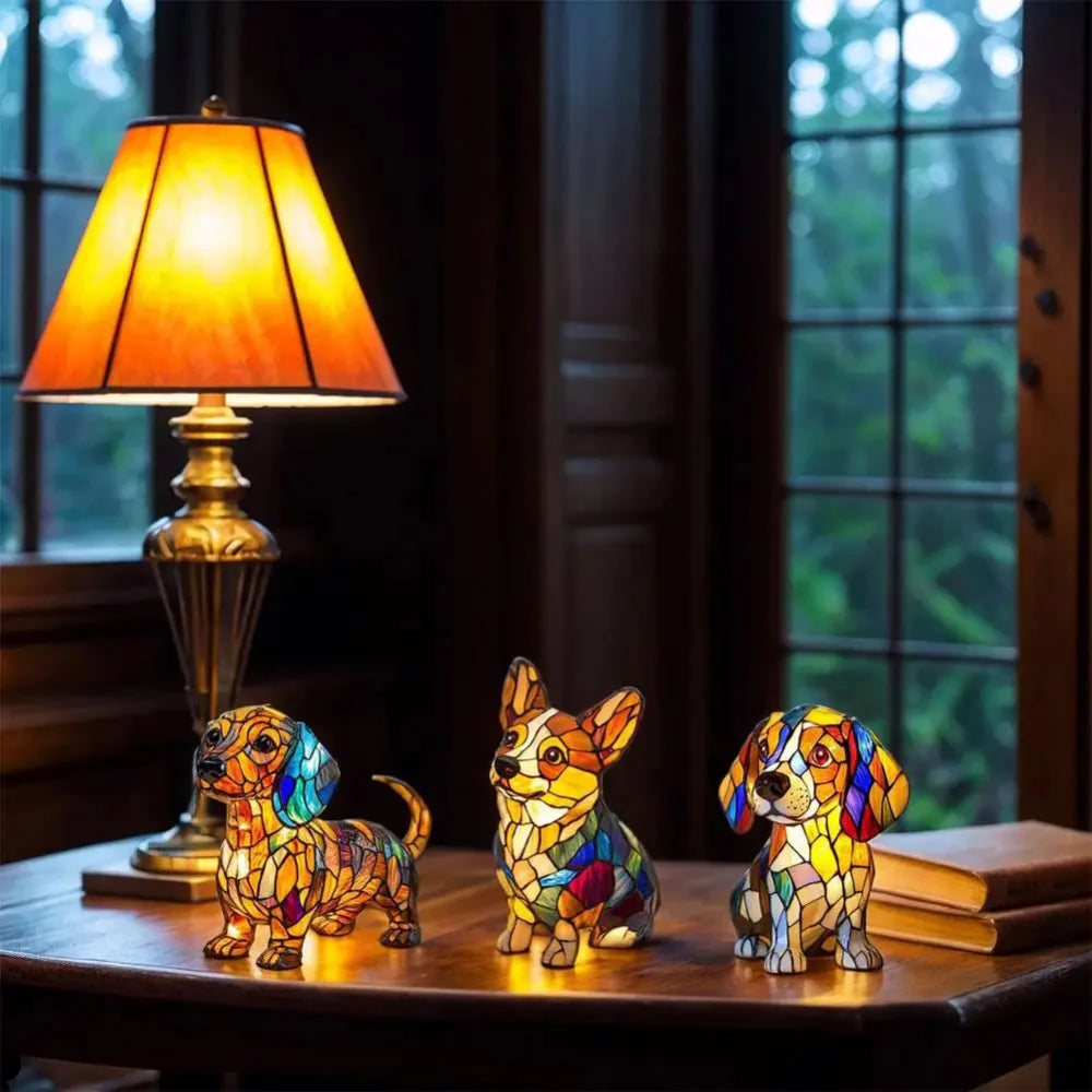 BowLift | Stained Glass Lamp Dog Design Decorative Table Night Light