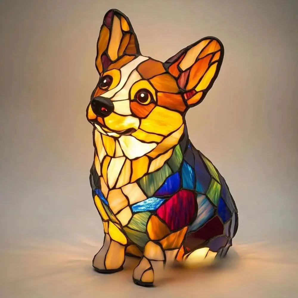 BowLift | Stained Glass Lamp Dog Design Decorative Table Night Light