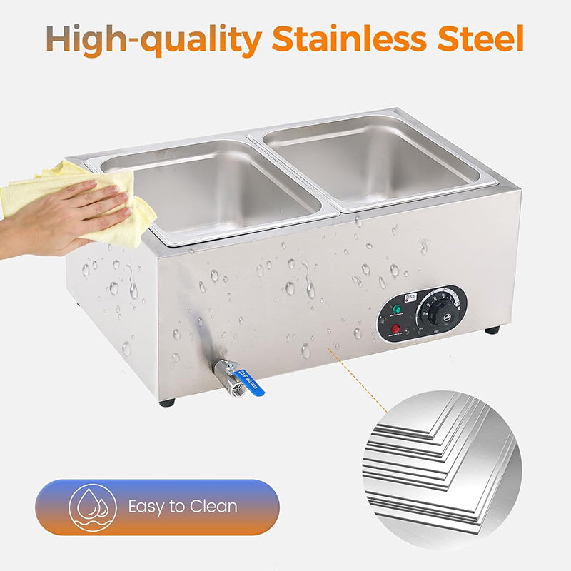 BowLift | 2-Pan 23Qt Stainless Steel Food Warmer 1200W Electric Steam Table Commercial Food Warmer Buffet for Parties Catering and Restaurants