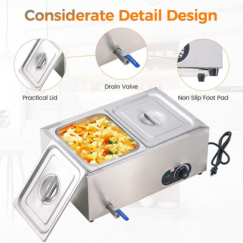 BowLift | 2-Pan 23Qt Stainless Steel Food Warmer 1200W Electric Steam Table Commercial Food Warmer Buffet for Parties Catering and Restaurants