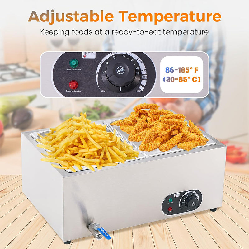 BowLift | 2-Pan 23Qt Stainless Steel Food Warmer 1200W Electric Steam Table Commercial Food Warmer Buffet for Parties Catering and Restaurants