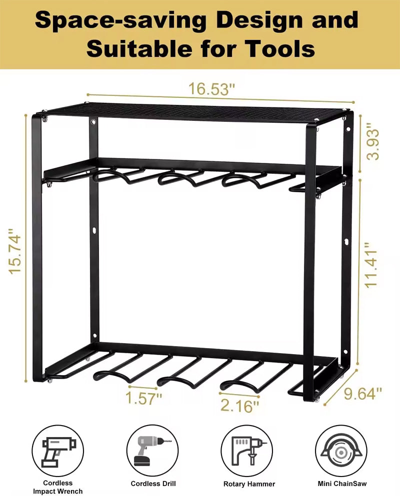 BowLift | Heavy Duty Tool Shelf With 8 Drill Slots Power Tool Rack Organizer Power Tool Organizer Storage Rack