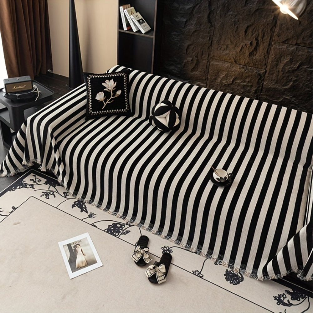 BowLift | Striped Chenille Black White Sofa Cover