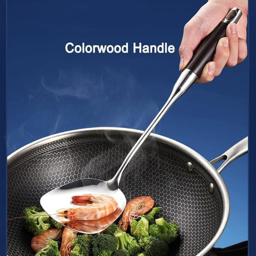 BowLift | Gleaming Stainless Steel Wooden Utensils | 6Pcs Set