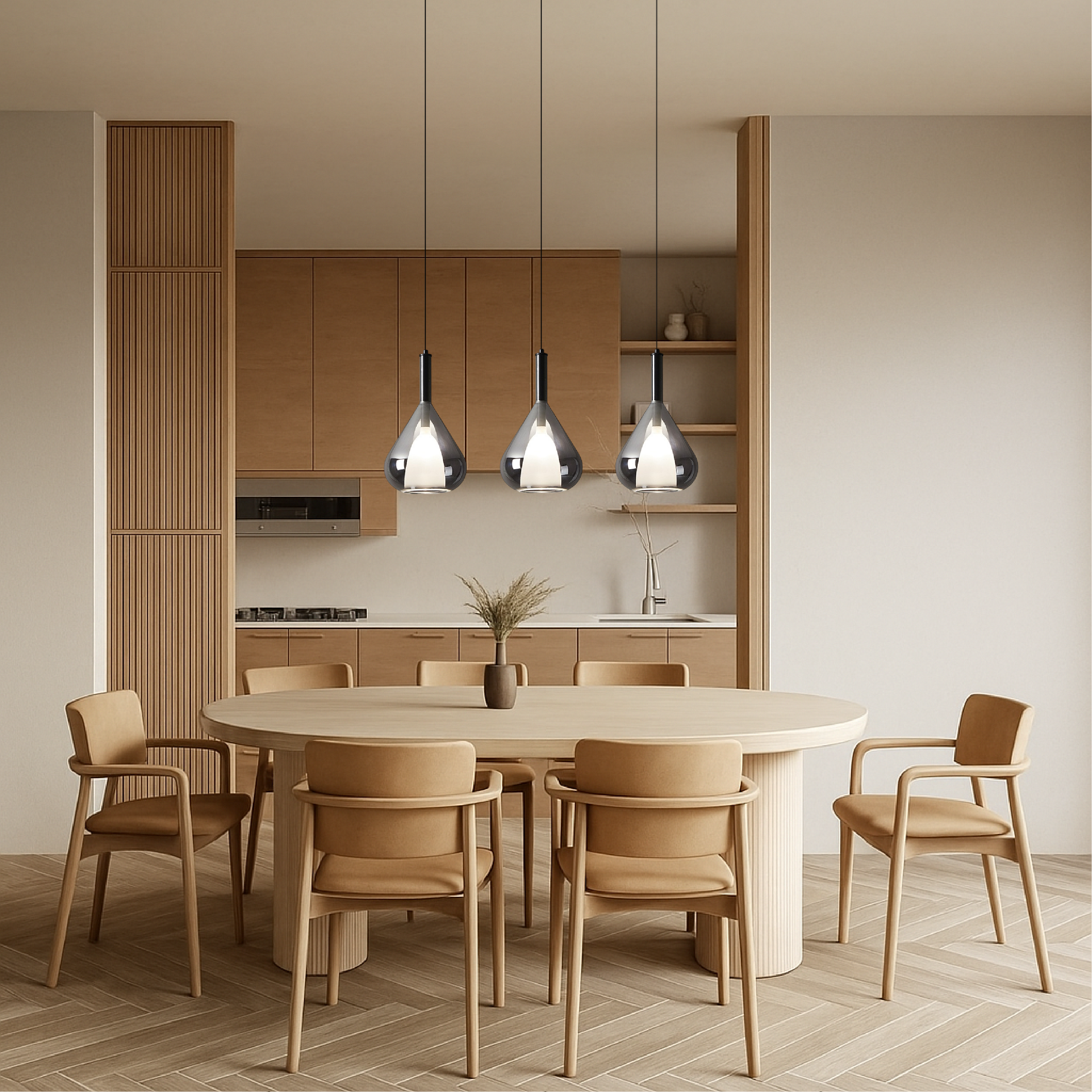 BowLift | Glass Pendant Lamp with Height Adjustment – Minimalist Lamp for Living Room and Above Table, Warm LED Light