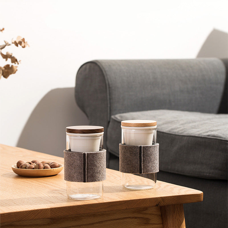 BowLift | High Borosilicate Glass Tea Cup, Tea And Water Separation Filter Tea Cup, Tea Cup, Felt Cup Sleeve Insulation Tea Cup