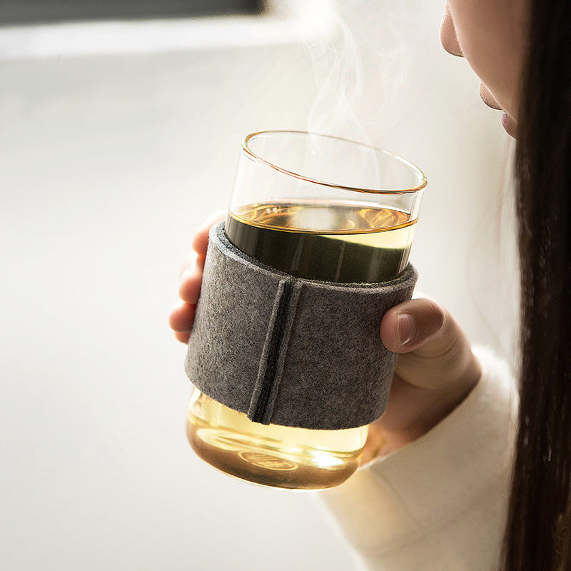 BowLift | High Borosilicate Glass Tea Cup, Tea And Water Separation Filter Tea Cup, Tea Cup, Felt Cup Sleeve Insulation Tea Cup
