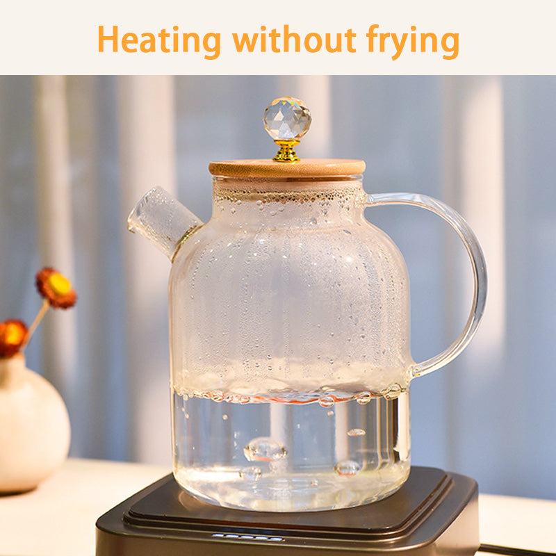 BowLift | Heat-Resistant High Borosilicate Glass Teapot, Large Capacity Glass Bamboo Lid Teapot, Multi-Purpose Teapot
