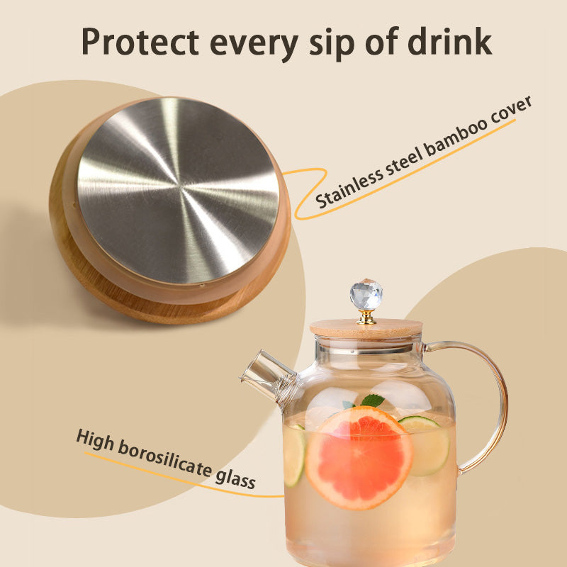 BowLift | Heat-Resistant High Borosilicate Glass Teapot, Large Capacity Glass Bamboo Lid Teapot, Multi-Purpose Teapot