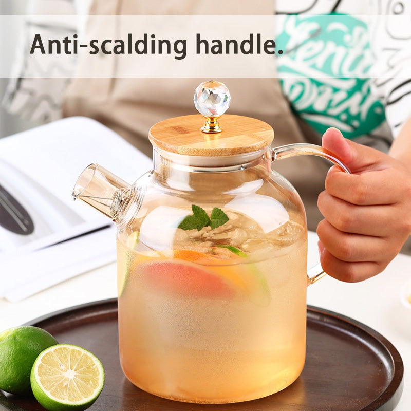 BowLift | Heat-Resistant High Borosilicate Glass Teapot, Large Capacity Glass Bamboo Lid Teapot, Multi-Purpose Teapot