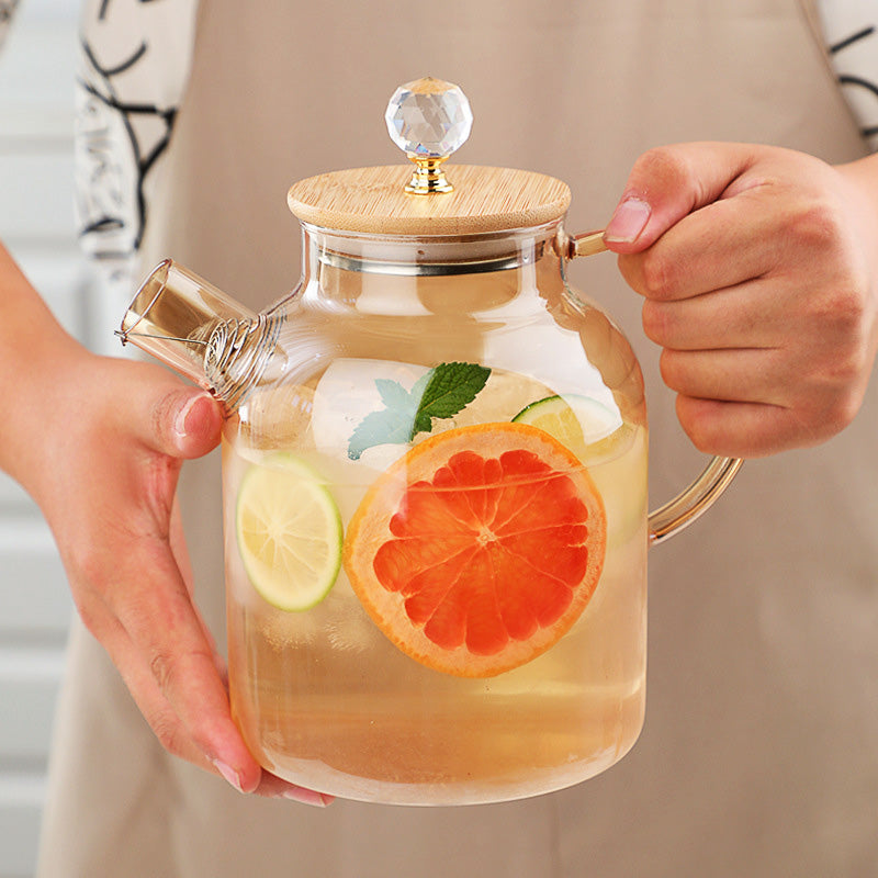 BowLift | Heat-Resistant High Borosilicate Glass Teapot, Large Capacity Glass Bamboo Lid Teapot, Multi-Purpose Teapot