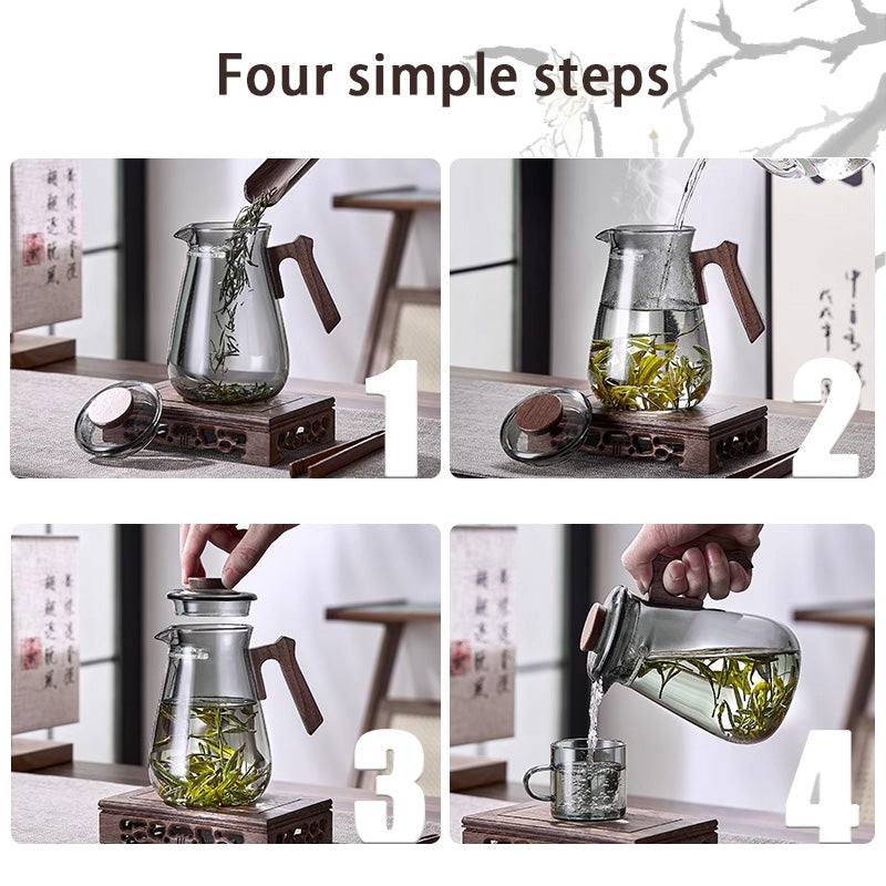 BowLift | Heat-Resistant Crescent Teapot, Glass Teapot With Integrated Tea Leakage Filter, Green Tea Cup Tea Divider, Fair Tea Separation Cup, Transparent Glass Teapot, High Borosilicate Large Capacity Teapot