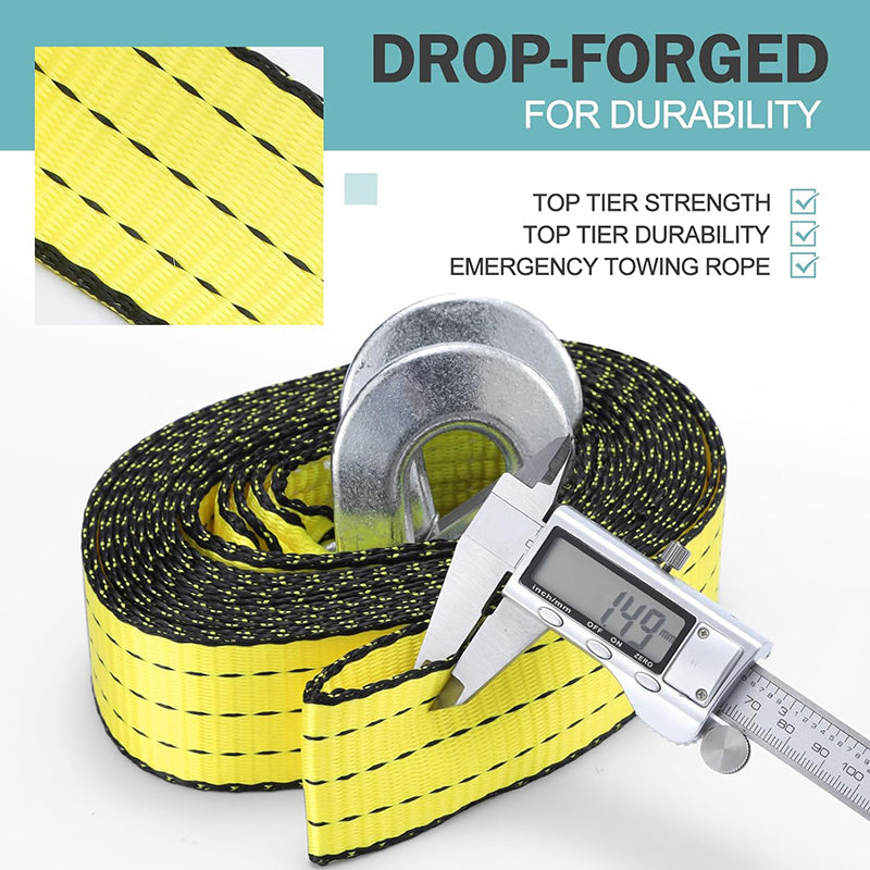 BowLift | Heavy Duty Tow Straps with Hooks 2”x20’ 15,000 LBS Metal Safety Hooks Woven Polyester Webbing for Trailers and Farm Cleaning