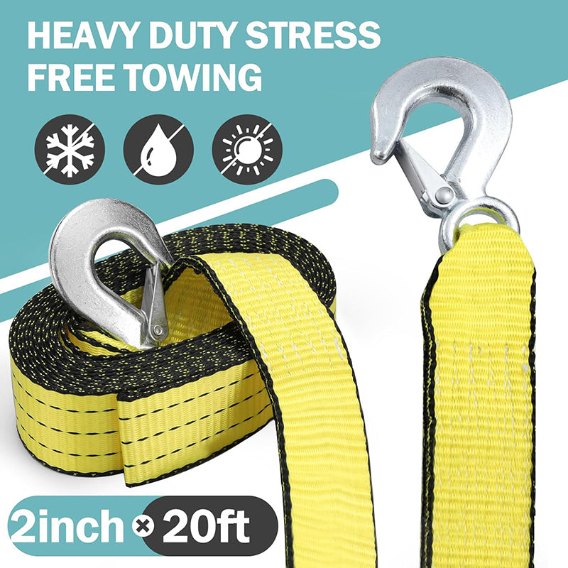 BowLift | Heavy Duty Tow Straps with Hooks 2”x20’ 15,000 LBS Metal Safety Hooks Woven Polyester Webbing for Trailers and Farm Cleaning