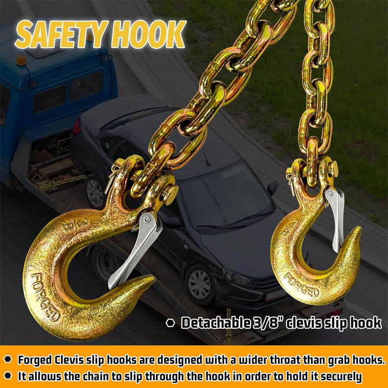 BowLift | 2 Pack Tow Chain 3/8" Trailer Safety Chains G80 Tow Chains with G70 Clevis Safety Hooks 35" length 27000 lbs Break Strength 7100 lbs