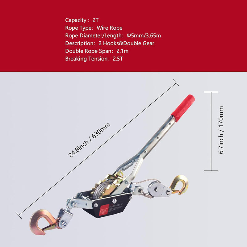 BowLift | 2 Ton Capacity Heavy Duty Come Along Tool with Dual Gears with 12FT Steel Cable 2 Hooks Hand Winch Tool