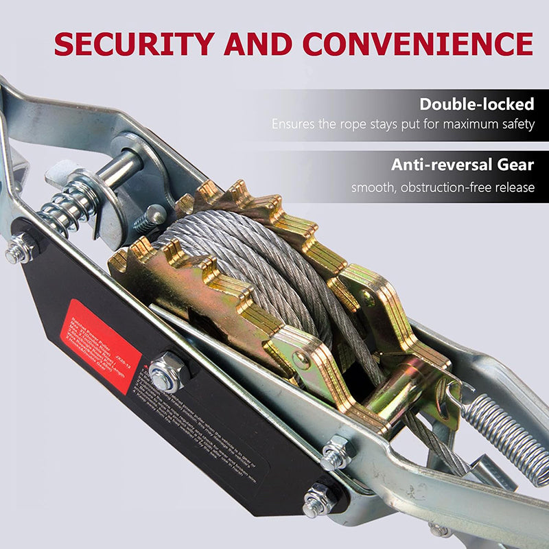 BowLift | 2 Ton Capacity Heavy Duty Come Along Tool with Dual Gears with 12FT Steel Cable 2 Hooks Hand Winch Tool