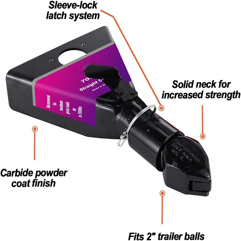 BowLift | 2 inch A-Frame Trailer Coupler with Trigger Latch SAE Class IV 7000 lb for Towing RV Boat Camper