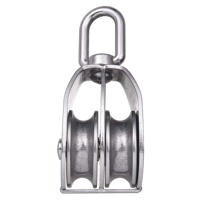 BowLift | 2 Pack M50 Lifting Double Pulley Block 304 Stainless Steel Crane Swivel Hook Double Pulley Roller Loading