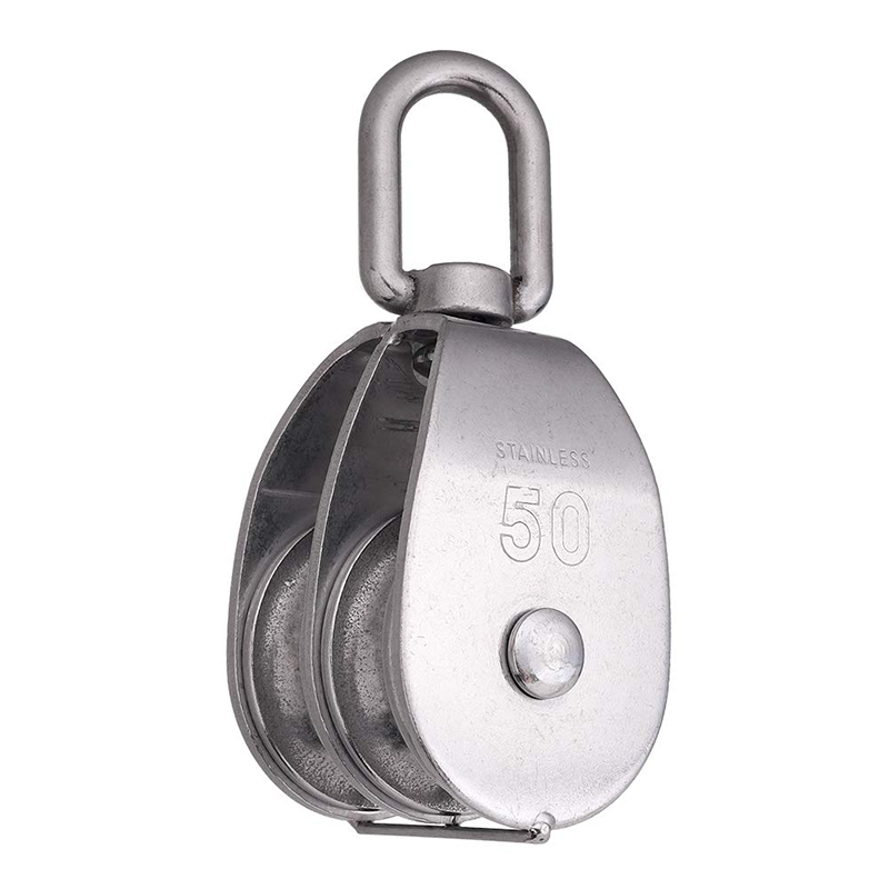 BowLift | 2 Pack M50 Lifting Double Pulley Block 304 Stainless Steel Crane Swivel Hook Double Pulley Roller Loading