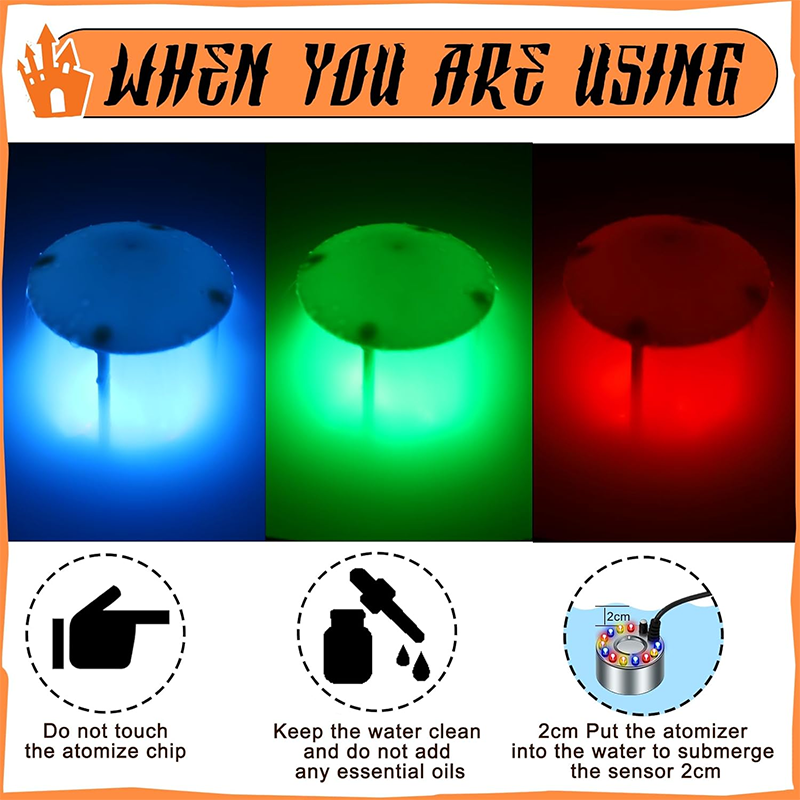 BowLift | 2 Sets Halloween Ultrasonic Foggers 12 LED Lights Sprayers with Adjustable Mist Controller Splash Guard for Fountain Pond Fish Tank
