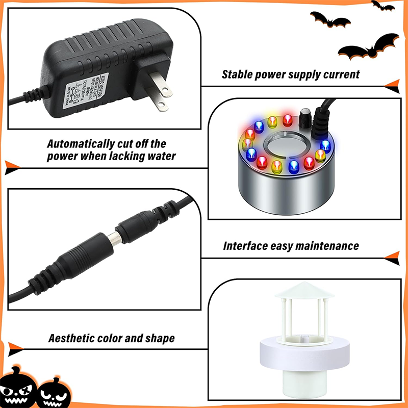 BowLift | 2 Sets Halloween Ultrasonic Foggers 12 LED Lights Sprayers with Adjustable Mist Controller Splash Guard for Fountain Pond Fish Tank
