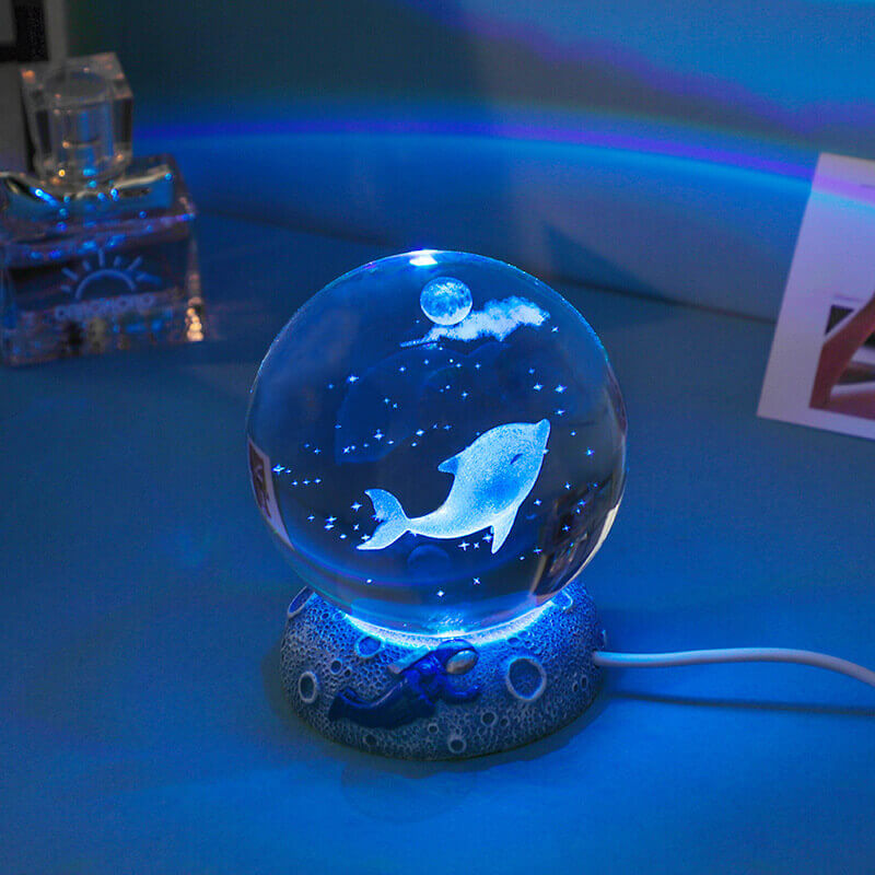 BowLift | AquaGlobe Crystal Ball Night Light | Underwater World LED Lamp | Mood Light & Decor for Home