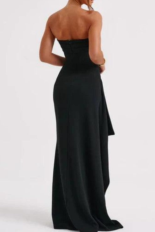 Strapless Evening Gown with Thigh-High Slit