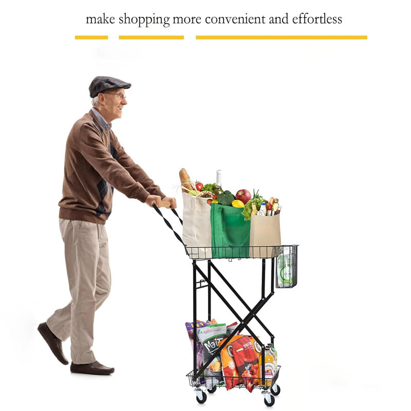 BowLift | 2-Tier Utility Carts Multi Use Functional Collapsible Carts with 360 ° Swivel Wheels Lockable Trolley