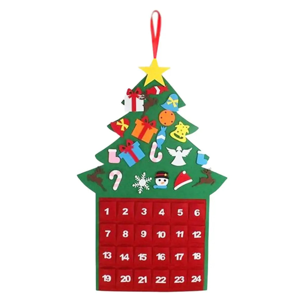BowLift | Felt Christmas Tree Advent Calendar with 24 Pockets and Cartoon Patterns – Festive Decoration for Counting Down to Christmas