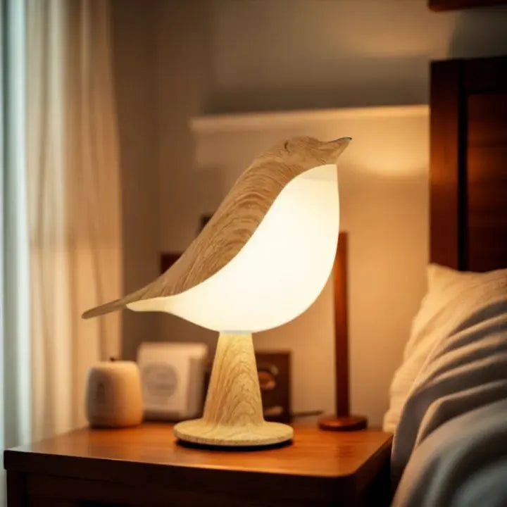 BowLift | Bird Table Lamp made of Wood - dimmable, with Touch & Aroma Diffuser