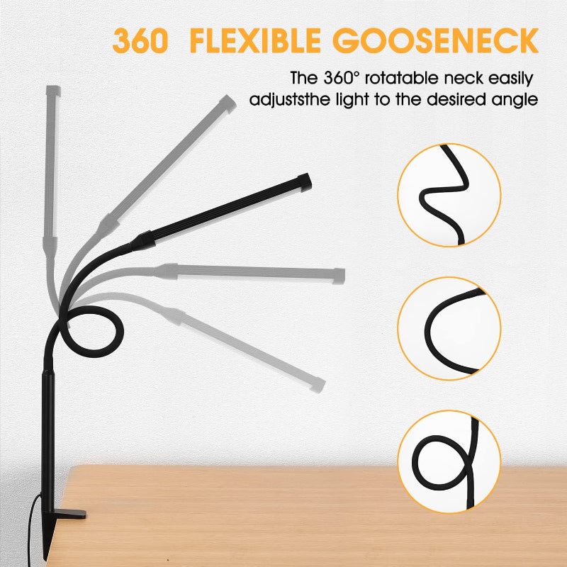 BowLift | LED Desk Lamp with Lamp, eye-friendly Clip-On Lights for the Home Office, 3 Modes 10 Brightness Levels, long flexible Gooseneck, Metal, Swing Arm Architect Task Desk Lamps with USB Adapter, White