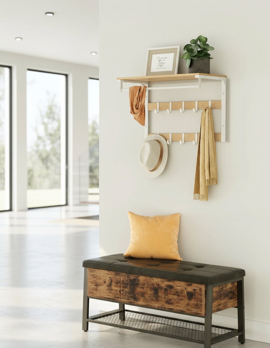 BowLift | 3-in-1 wall coat rack with shelf, hooks, and clothes rail