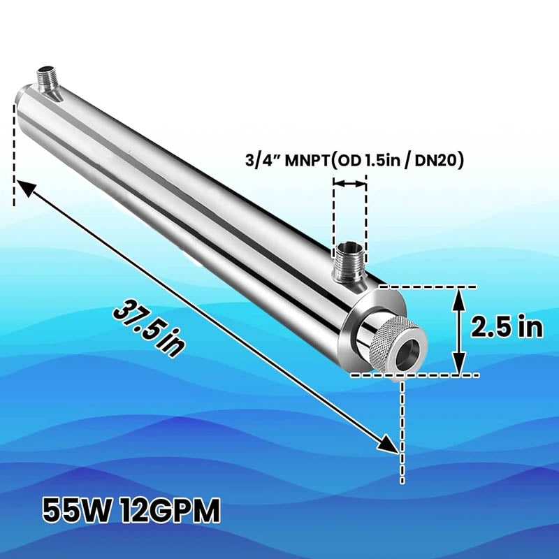 BowLift | Water Sterilizer Purifier Water Filter System 12 GPM 55W 110V + 3/4 Inch Inch MNTP for Whole House Water Purification