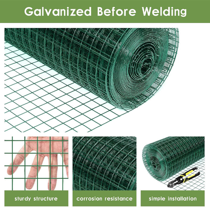 BowLift | Welded Wire Roll, 24 Inch x 100 Ft Green Wire Mesh Fence, Suitable For Garden Fencing, Poultry Netting For Rabbit/Duck/Chicken Coop