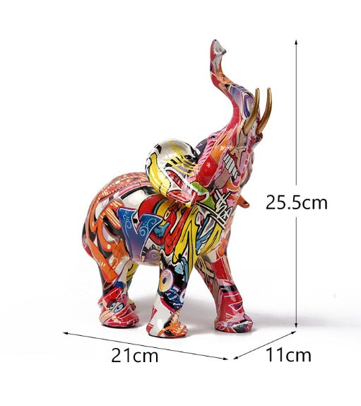 BowLift | Abstract Elephant Statue – Colourful African Design with Raised Trunk for Good Luck
