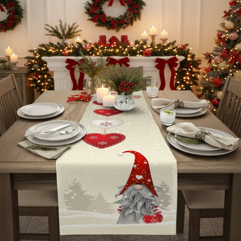 BowLift | Festive Linen Table Runner with Snowflake Elves