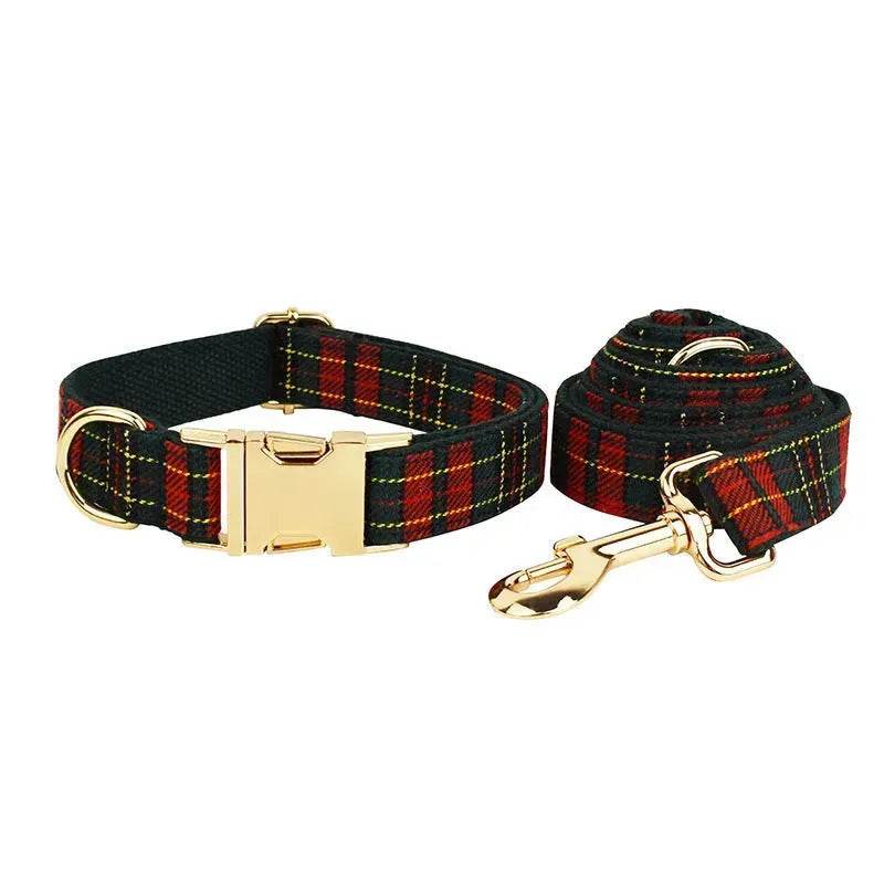BowLift | Christmas Pet Collar Plaid With Green Background Dog Rope Leash Suit