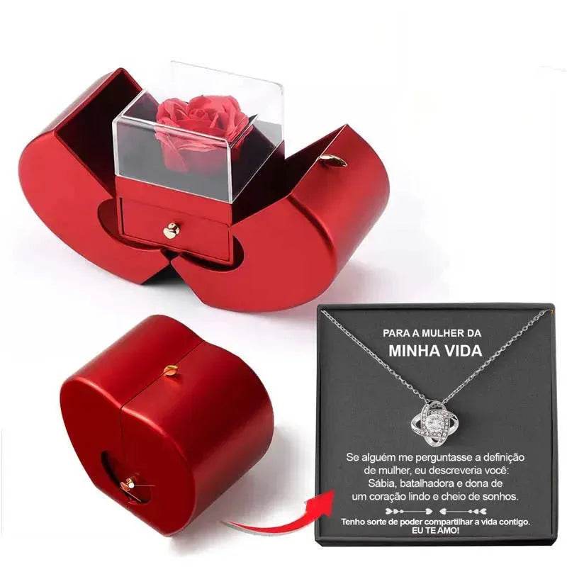 BowLift | Fashion Jewelry Box Red Apple Christmas Gift Necklace Eternal Rose For Girl Mother's Day Valentine's Day Gifts With Artificial Flower Rose Flower Jewelry Box