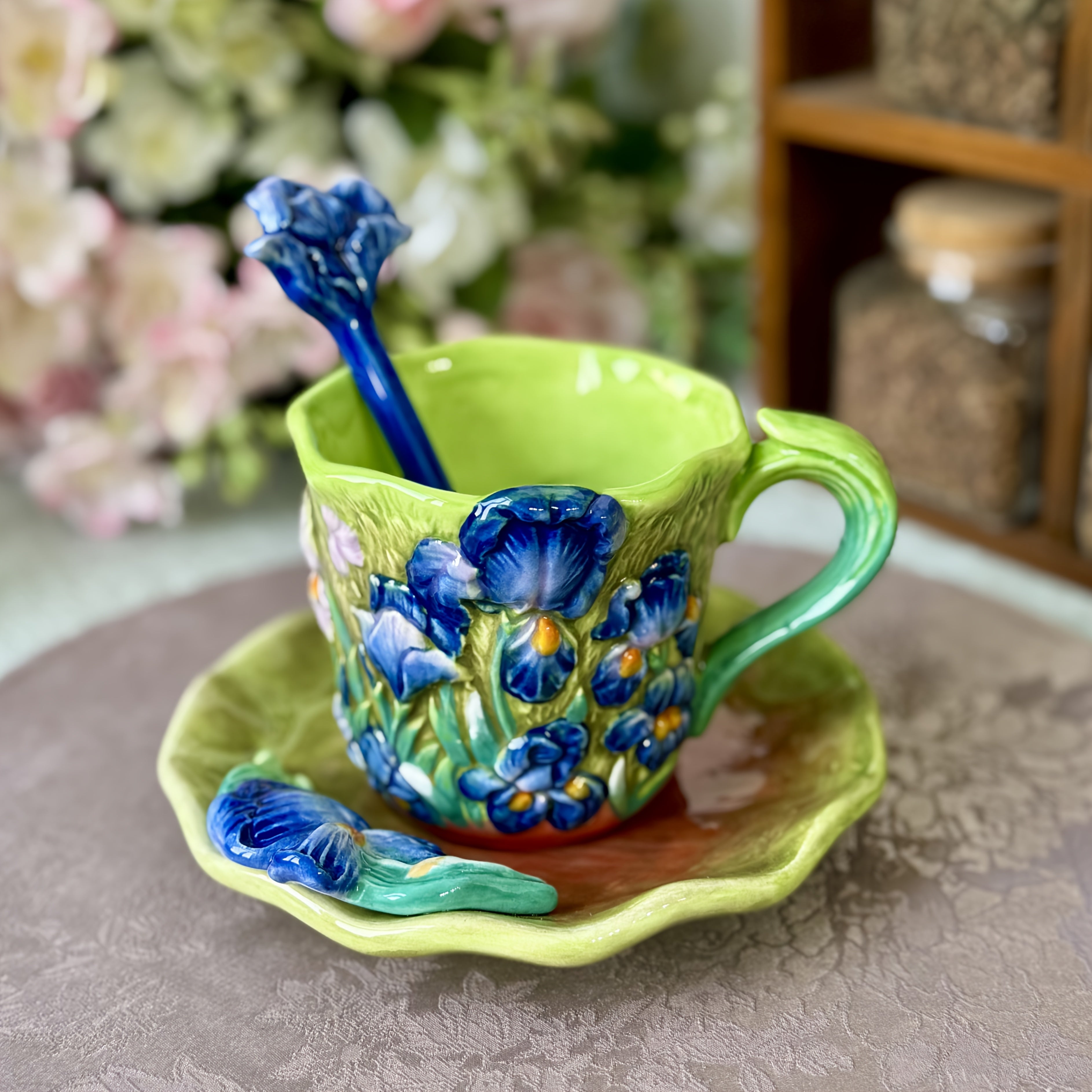 BowLift | ArtSip Ceramic Cup & Saucer Set – Hand-painted 3D Design inspired by Van Gogh