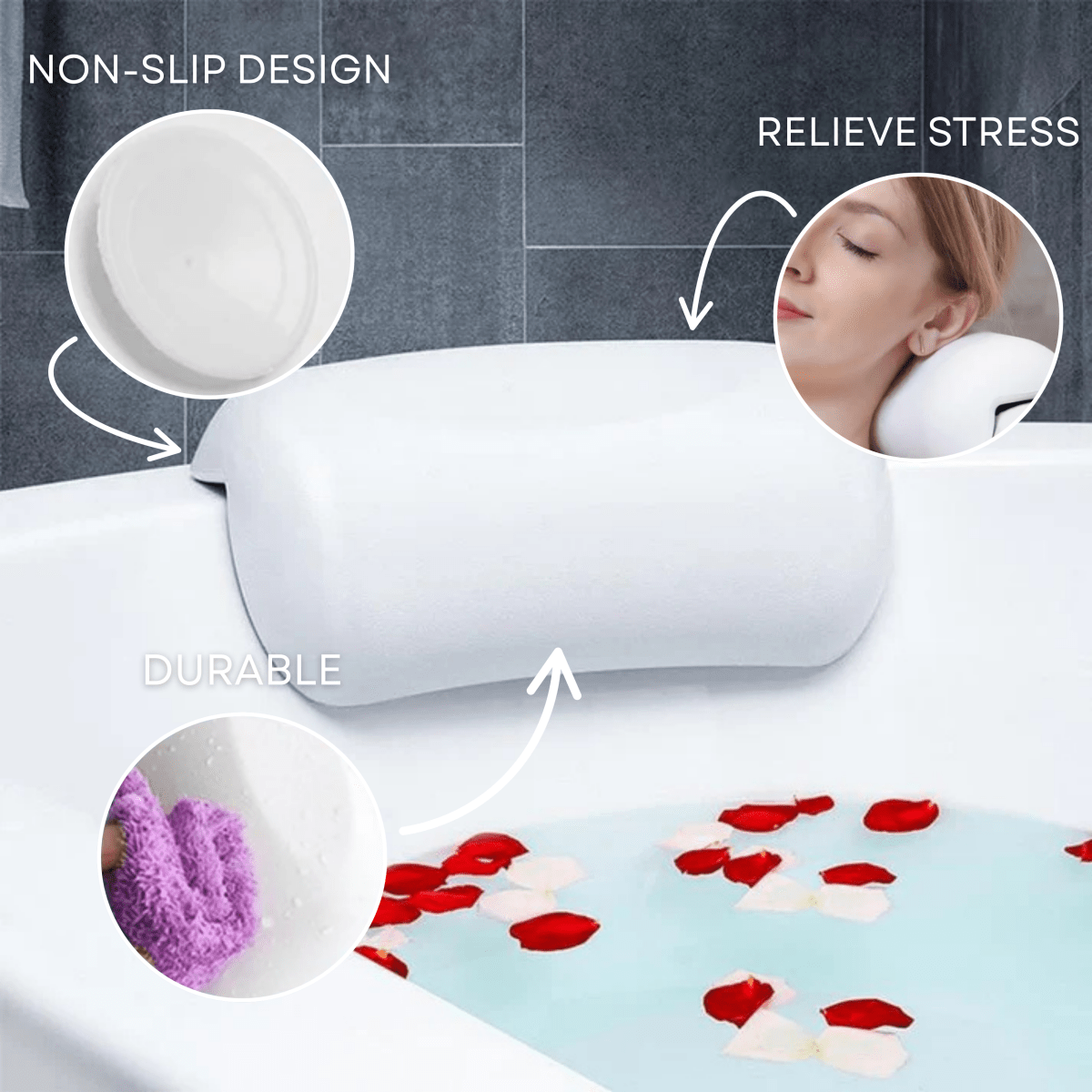 BowLift | AquaCloud Premium Bath Pillow – Ergonomic Neck and Head Support for Spa-Like Relaxation at Home