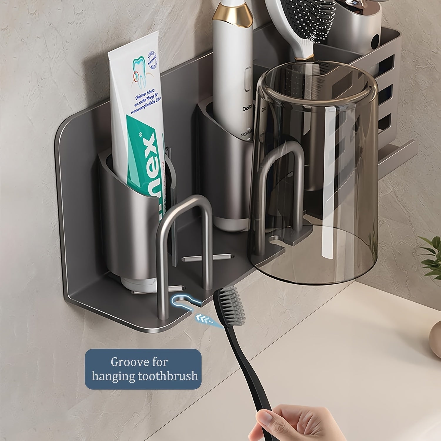 BowLift | BristleHub Wall-Mounted Electric Toothbrush Holder – Aluminium Bathroom Organiser with Drainage Holes