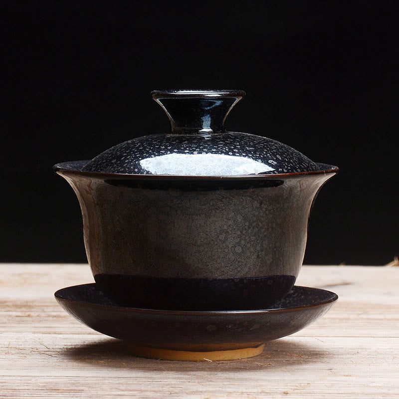 BowLift | Vintage Kiln Ceramic Gaiwan Sancai Tea Cup Tea Cup and Saucer with Lid