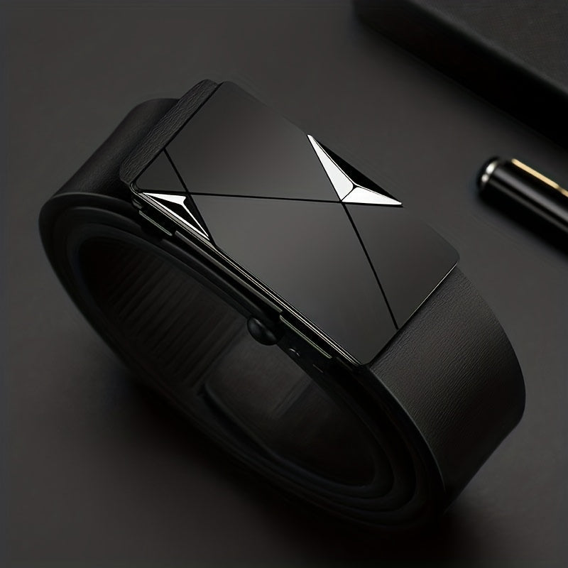 BowLift | Men’s Genuine Leather Belt with Automatic Buckle – Classic Adjustable Cowhide Waist Belt